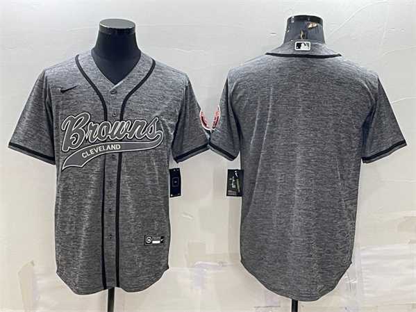 Men%27s Cleveland Browns Blank Gray With Patch Cool Base Stitched Baseball Jersey